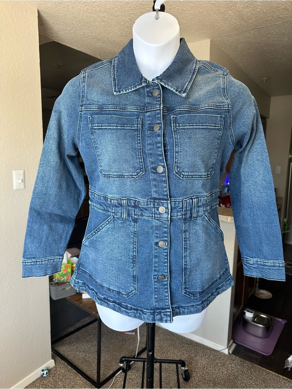 Time and Tru Blue Denim Jacket with Drawn Waist
